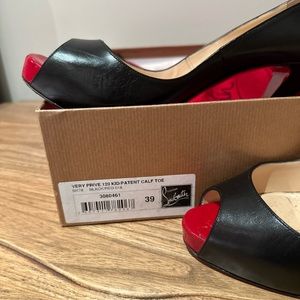 Gently Worn Christian Louboutin Very Prive open toe platform.